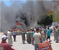 بالصور| حريق يلتهم سيارتين في ميدان شلبي بالمنيا